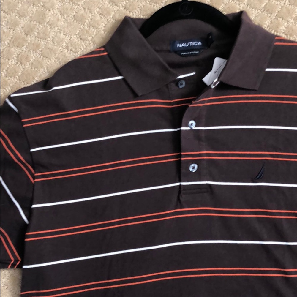 NWT Brown Striped Nautica Polo